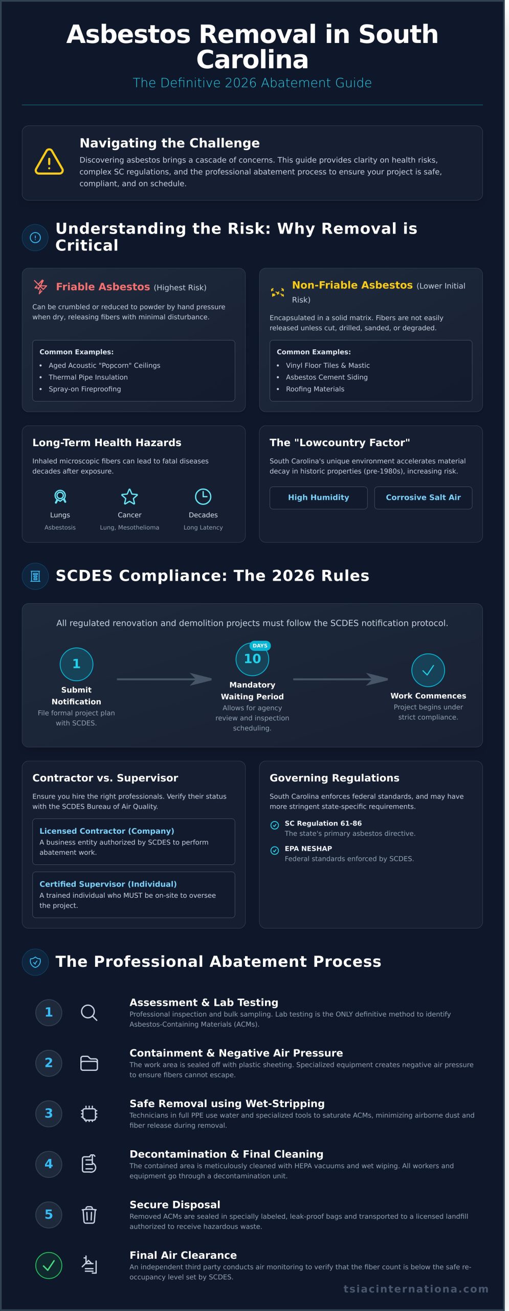 Asbestos Removal in South Carolina: The Complete 2026 Safety & Regulatory Guide - Infographic