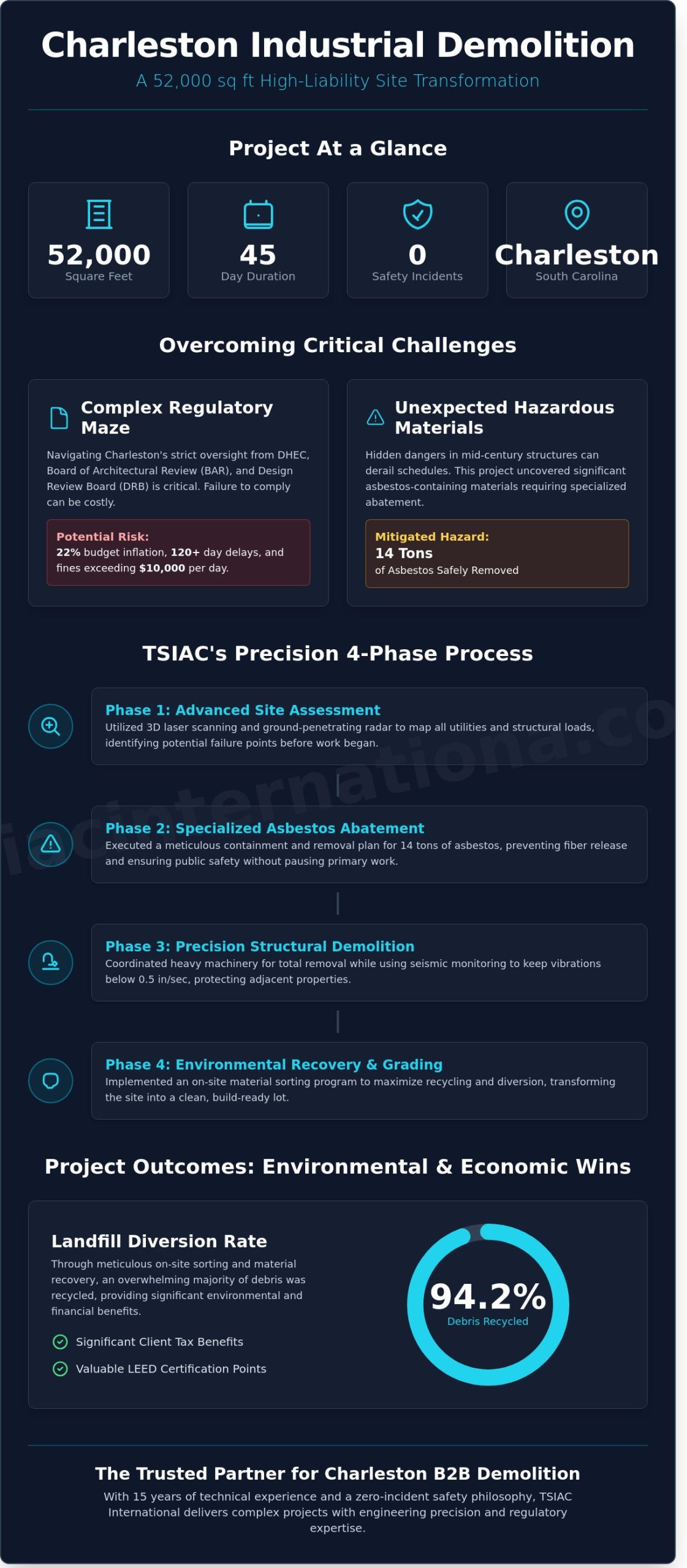 Commercial Demolition Case Study: Strategic Structural Removal in Charleston, SC (2026) - Infographic