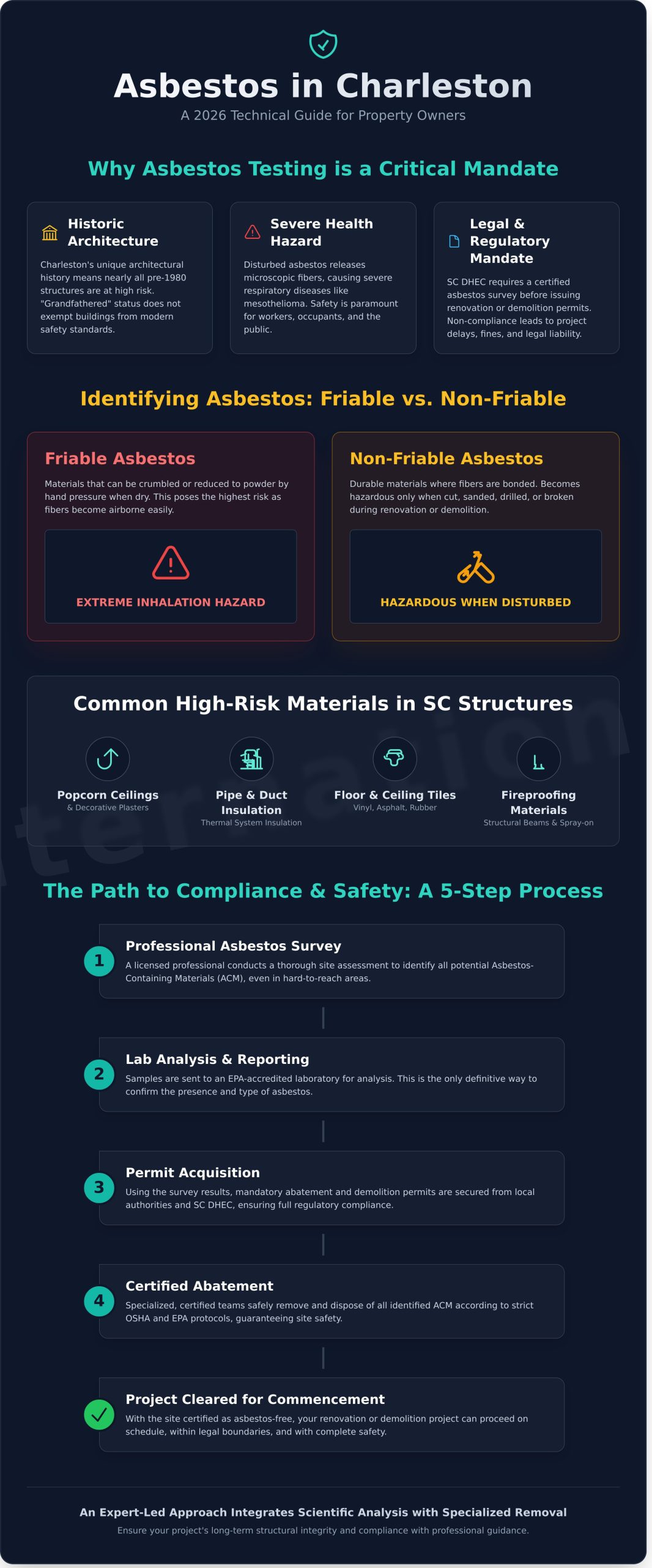 Professional Asbestos Testing in Charleston, SC: A 2026 Property Owner’s Guide - Infographic