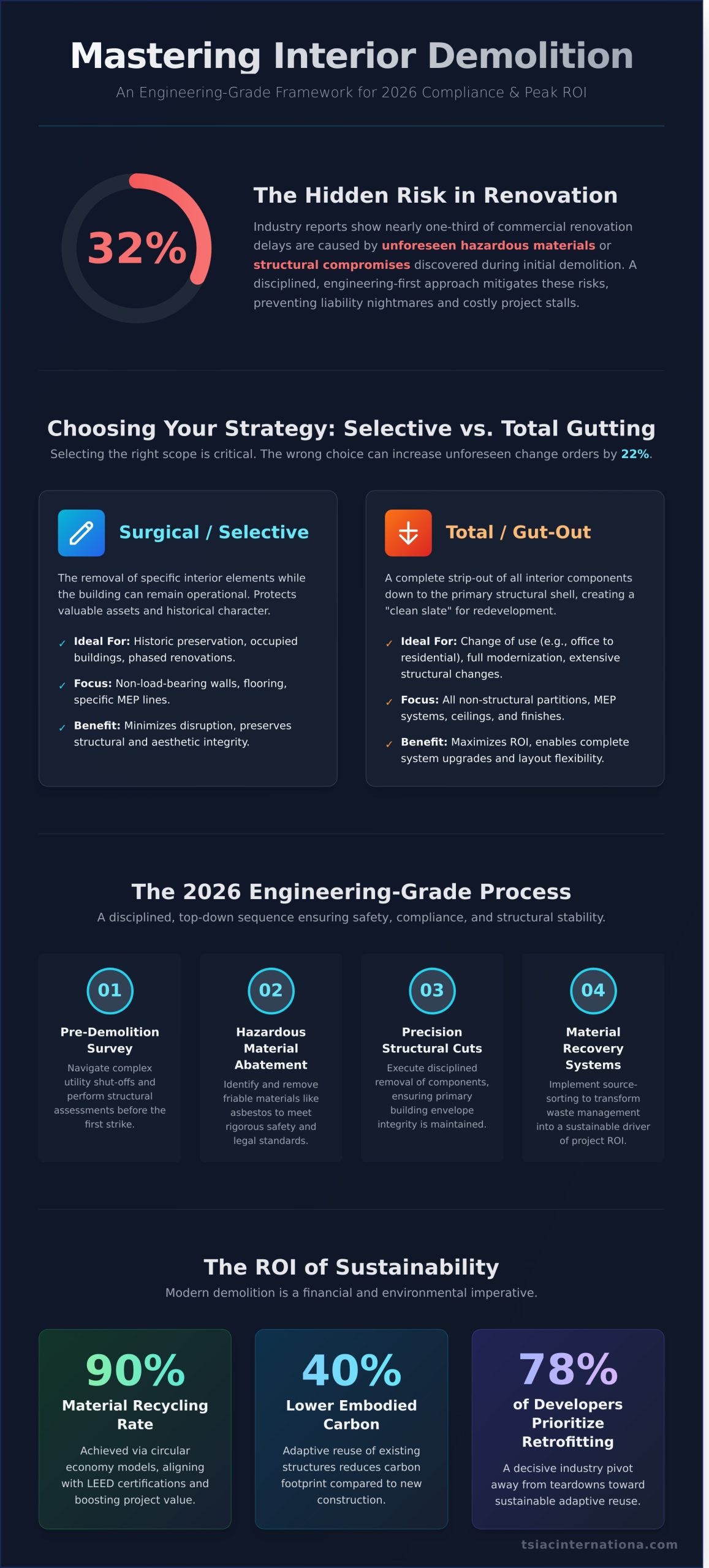 The Ultimate Guide to Interior Demolition: Processes, Safety, and Sustainability in 2026 - Infographic