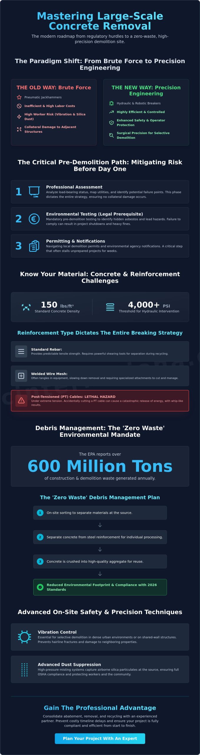 Professional Concrete Breaking and Removal: Techniques, Safety, and Logistics for 2026